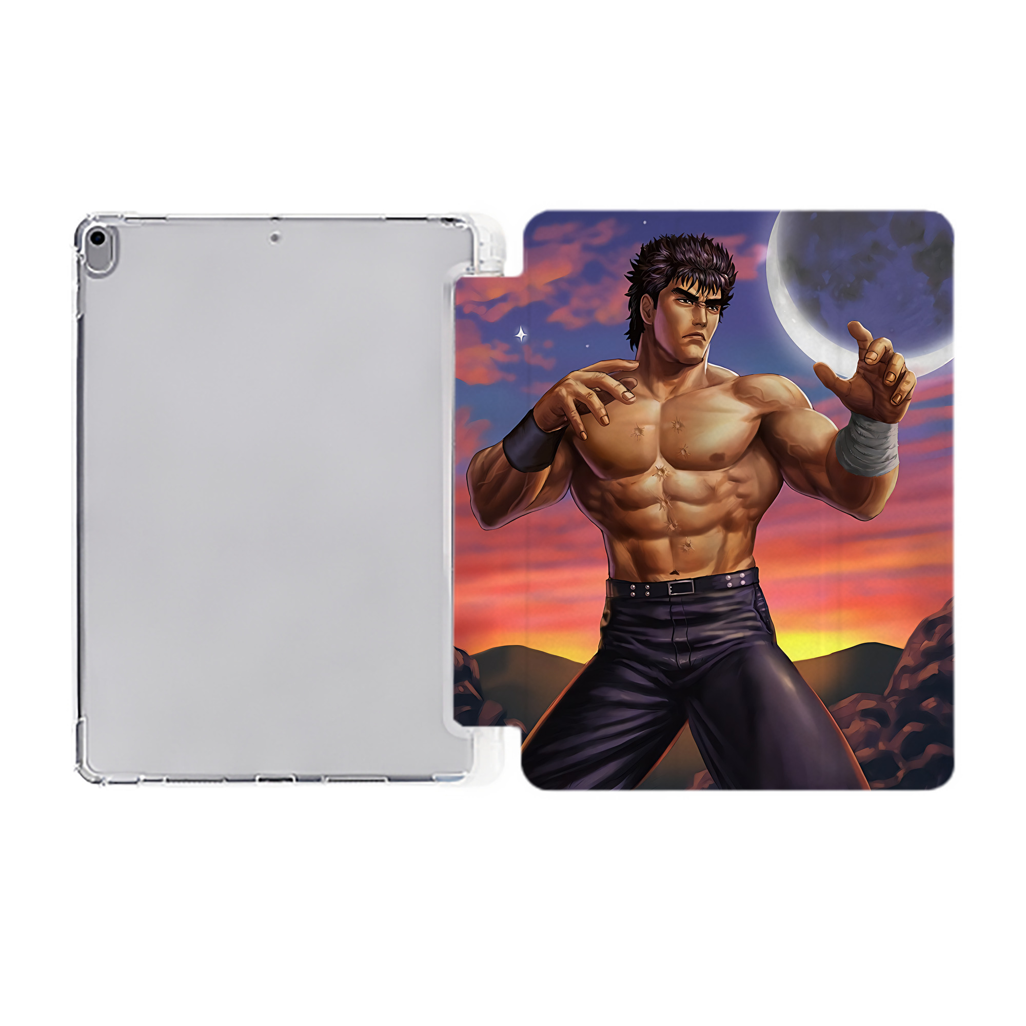 （画像用） 北斗の拳 Fist of the North Star IPad ケース ペン収納付き 三つ折りスタンド PUレザー×シリコン 対応機種9.5/10.5/10.9インチ